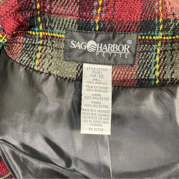 Vintage 90s Sag Harbor Burgundy Green Plaid Womens Button-down Blazer Jacket - Picture 9 of 9